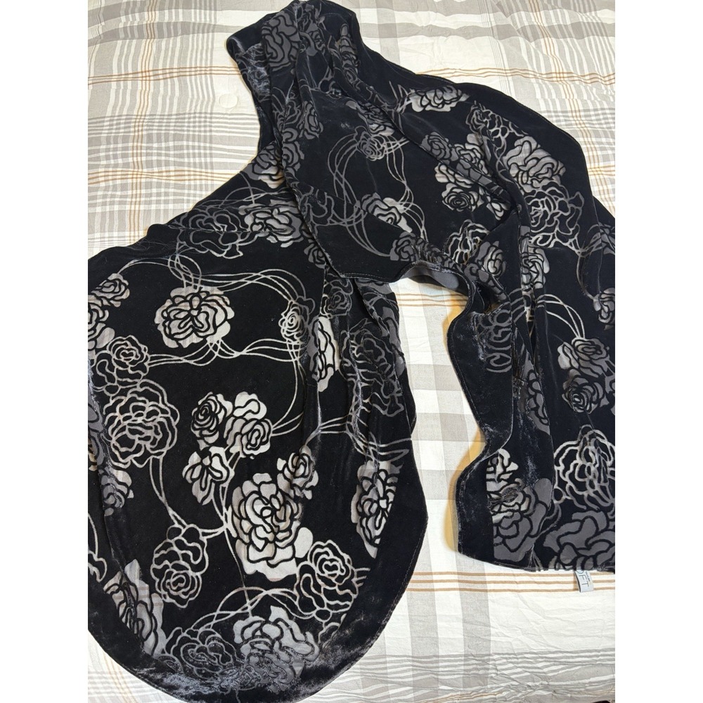 Ann Taylor LOFT Black Burn Out Velvet Scarf Shawl Wrap~ Silk Blend~75"x21" EUC‎